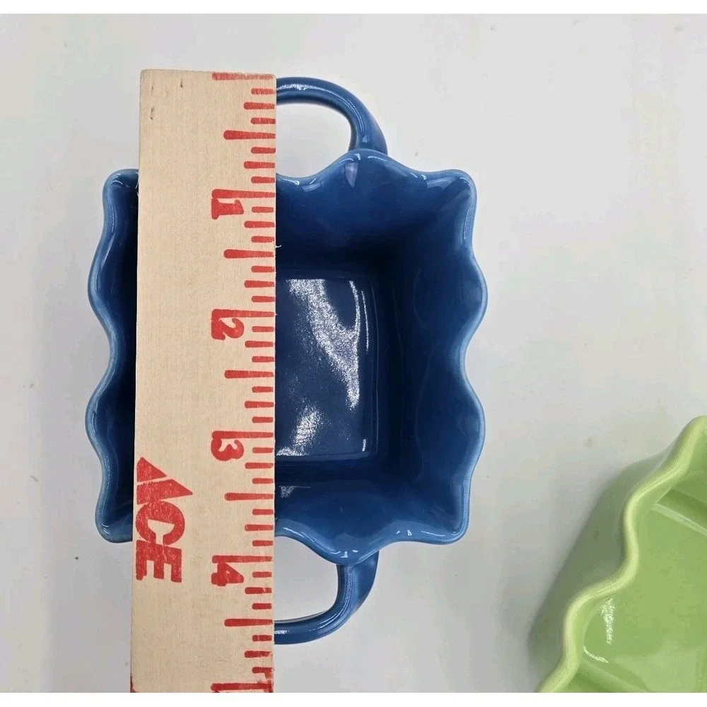 3 BIA Blue Green Wavy Square Baker Dishes Abt 3